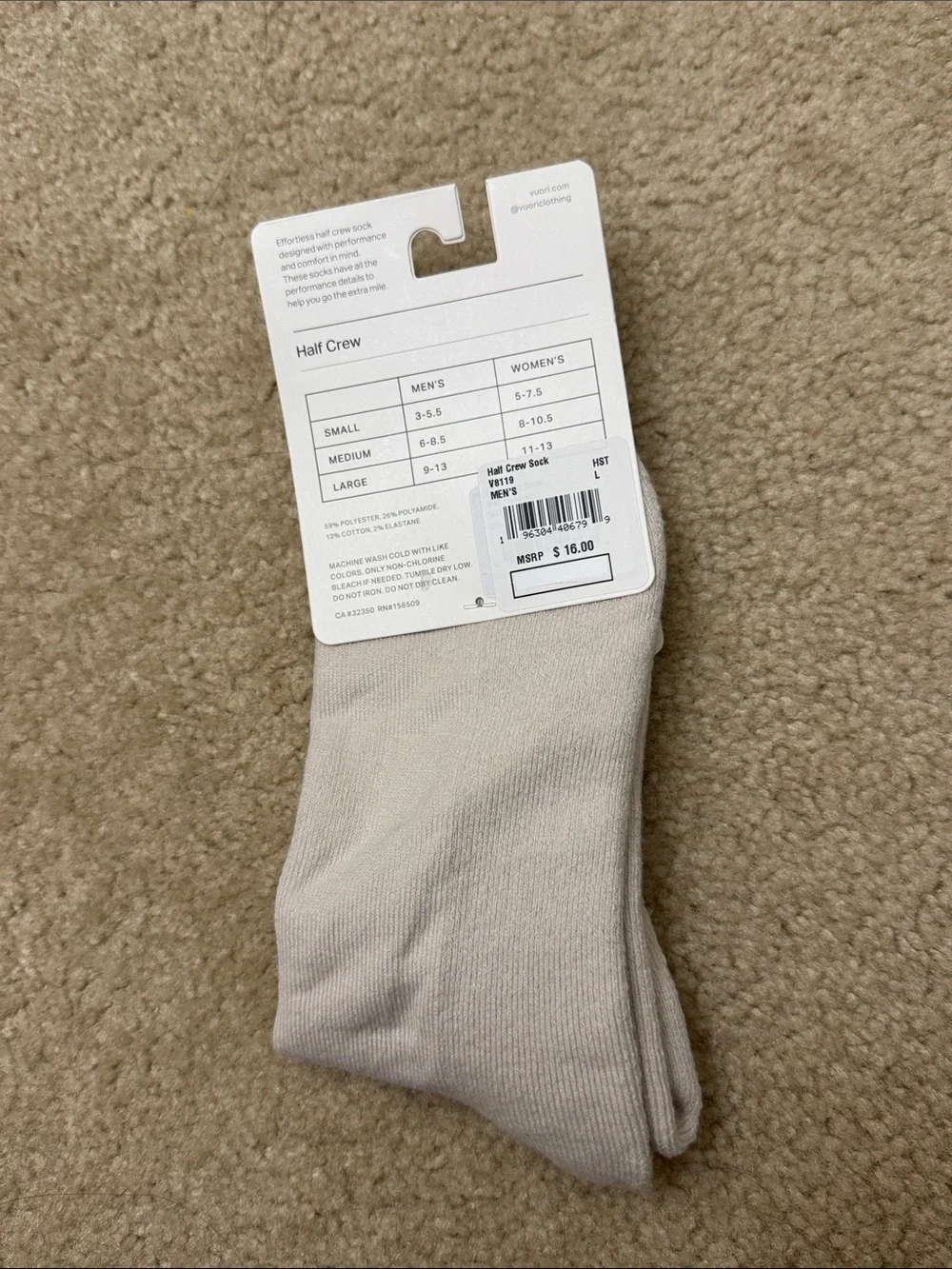Vuori Half Crew Socks in Salt Heather